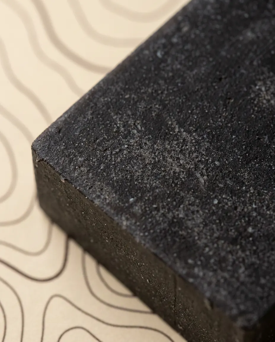 Close-up of the charcoal and pumice bar